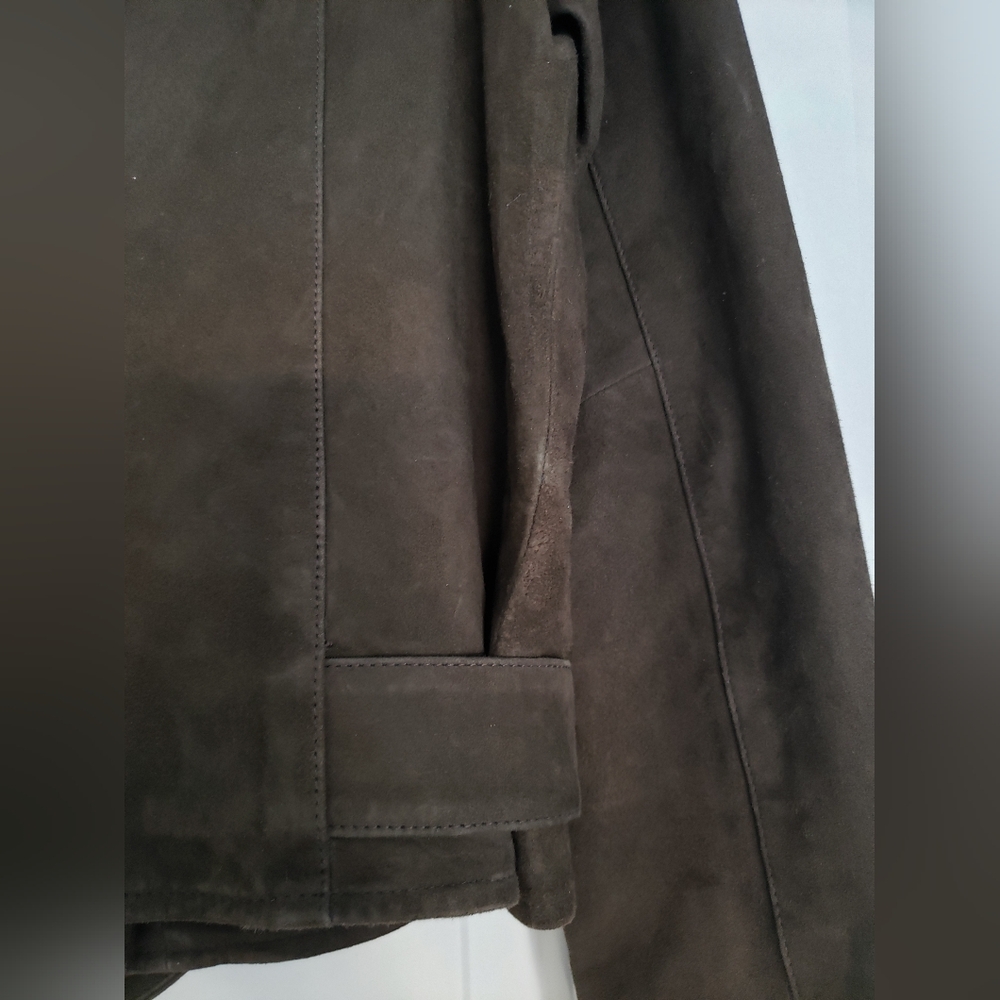 Allsaints suede balfern biker jacket in dark green womens size 2 - Picture 8 of 16